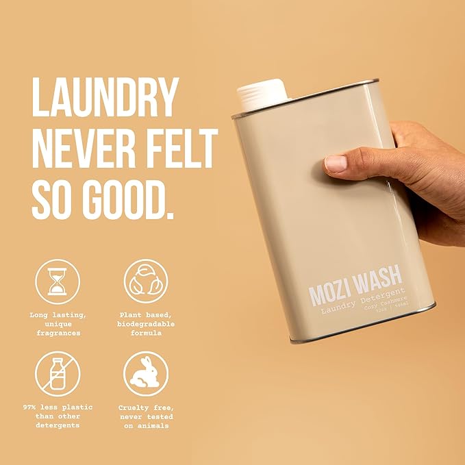 Laundry Detergent Liquid, Cozy Cashmere- Amber & Floral, 50+ Loads, Concentrated, Non toxic, Plant Based Enzyme Cleaners, Long Lasting Luxury Clean, 32 oz Recyclable Bottle