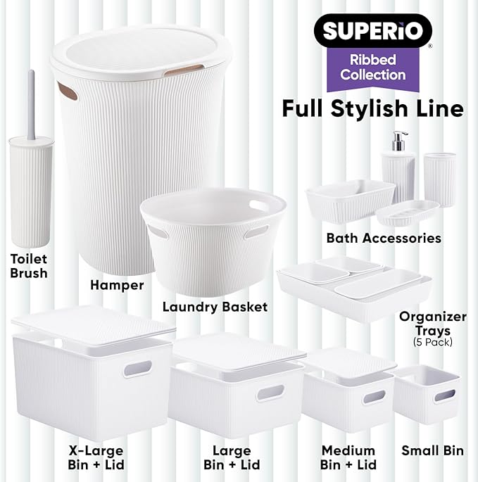 Superio Decorative Plastic Toilet Bowl Brush and Holder Set, Cleaner Scrubber for Bathroom (2, White)