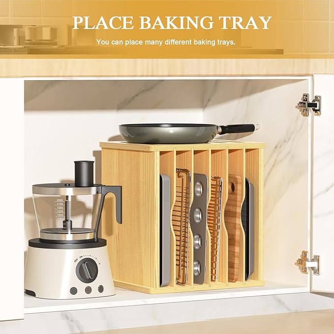 7 Tier Wooden Cabinet Tray Dividers,Kitchen Cabinet Tray Divider for Pans, Storing pans, Baking trays, Cutting Board