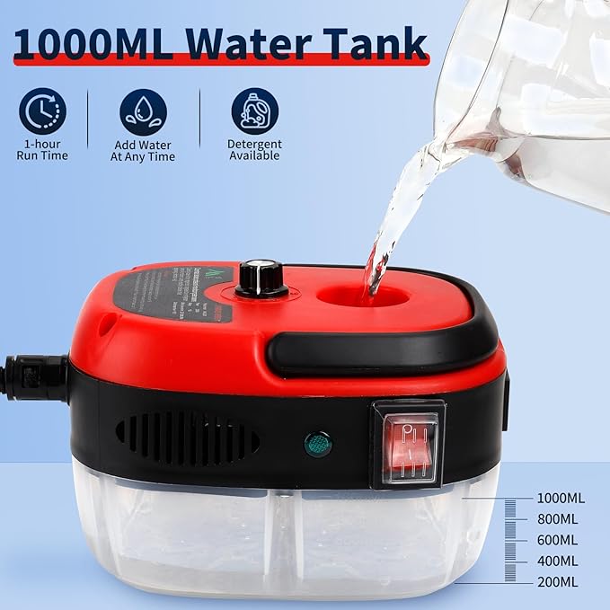 Handheld Steam Cleaner, 2500W High Pressure Steamer for Cleaning Portable Cleaning Machine with 3 Brush and 1000ml Tank for Kitchen, Floor,Toilet, Bathroom, Car Seats,Windows