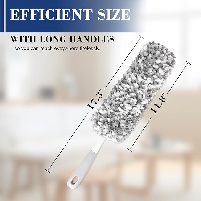 17.3" Handheld Microfiber Dusters for Cleaning-Detachable & Washable Head, for Furniture, Keyboards, Car Interiors, and Delicate Surfaces