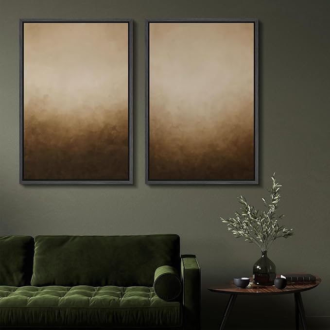 SIGNFORD Framed Canvas Print Wall Art Set Minimalist Gradient Brown Abstract Neutral Illustration Modern Art Decorative Nordic Nature for Living Room, Bedroom, Office - 24"x36"x2 Black
