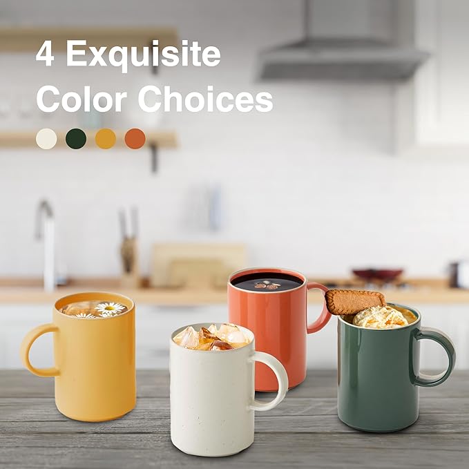 Odense Ceramic Mugs Set of 4 - Coffee Mug - Modern & Minimal Design, Wide Mouth & Stackable, Hot Drinks - Microwave & Dishwasher Safe - 11.8oz (Vanilla Cream)