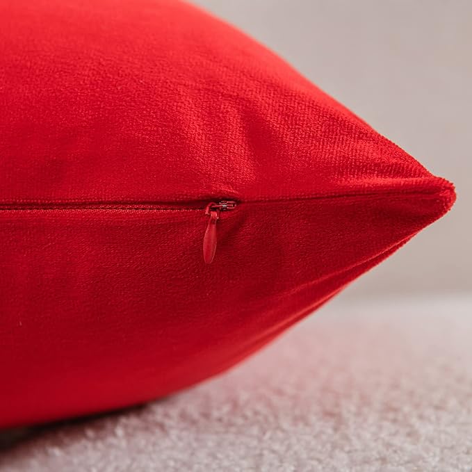 Throw Pillow Covers 22x22 Red: 2 Pack Cozy Soft Velvet Square Decorative Pillow Cases for Farmhouse Home Decor