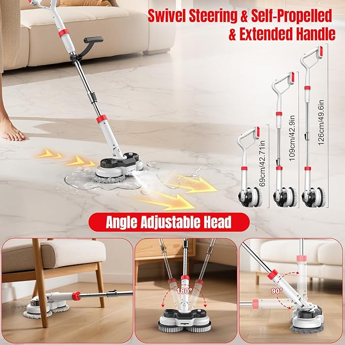Cordless Electric Mop for Milwaukee M18 Battery (NO Battery), 2 In 1 Spin Mop & Floor Scrubber Machine with LED Light & Water Spray, 800 RPM Electric Mops for Floor Cleaning, Hardwood,Tile,Toilet,Tub