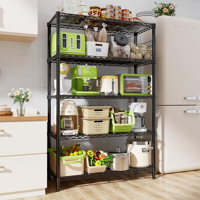 Storage Shelves, 36" L x 14" W x 72" H Heavy Duty Garage Wire Shelving Unit Loads 1750LBS, 5-Tier Adjustable Metal Industrial Utility Shelf Rack for Kitchen, Laundry Room, Basement