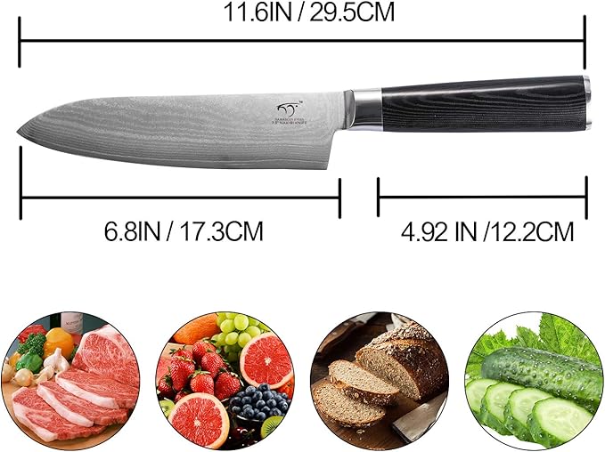 Damascus Santoku Knife 7 Inch, Professional Kitchen Knife Forged with VG10 Super Steel 67 Layer Damascus, Non-slip Wood Ergonomic Handle, Razor Sharp Lightweight Multipurpose Full Tang
