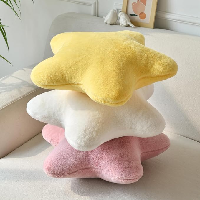 Xiashrk Star Pillow, Decorative Throw Pillows for Bed Couch, 19.6" Star Shaped Pillow Plush Floor Cushions Room Decor Pillow with Soft Faux Rabbit Fur for Sofa Bedroom Living Room