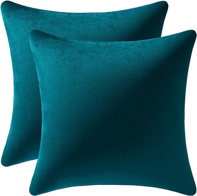 Throw Pillow Cases 20x20 Teal: 2 Pack Cozy Soft Velvet Square Decorative Pillow Covers for Farmhouse Home Decor