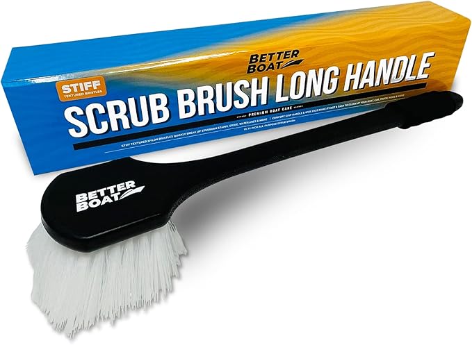 Stiff Hand Scrub Brush, Large Handle Heavy Duty Tire and Wheel Cleaning Tool, Outdoor Boat Scrubber with Handle, Carpet Cleaner, All-Purpose Cleaning Brush