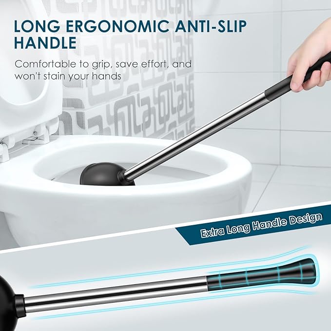 Toilet Plunger Bowl Brush Set: Hideaway Heavy Duty Toilet Plunger Scrubber Cleaner Holder Combo for Bathroom with Covered Caddy Hidden Elongated Discreet Apartment Toilet Plunger Brush Accessories
