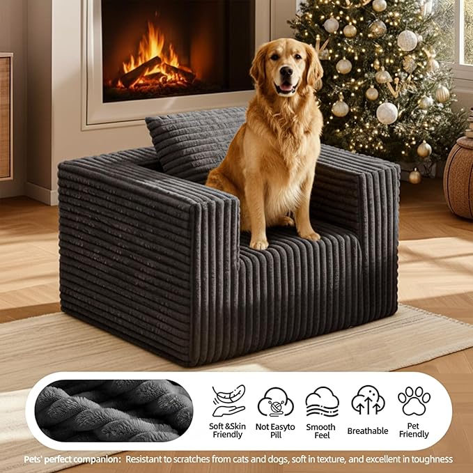 Single Cloud Sofa, Giant Bean Bag Chair with High Backrest & Wider Armrest, Foam Boneless Couch for Small Spaces, Comfy Furry Sofas with Pillows for Living Room, Bedroom, Apartment, Dorm, Office
