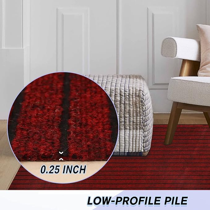 Custom Size Backed Non-Slip Area Rugs Runner, Easy Clean, Waterproof Runner Rugs for Hallway Entryway, Kitchen, Laundry, 3FT x 4FT, Red Stripe