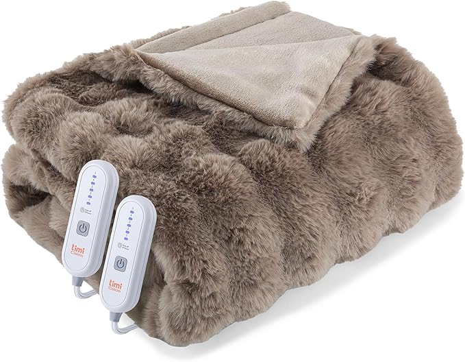 Heated Blanket Electric King- 100"x90" Soft Thick Bubble Electric Blanket for Sofa with 5 Heat Levels & 10 Hours Auto-Off Overheat Protection, Warm Cozy Gifts, Beige