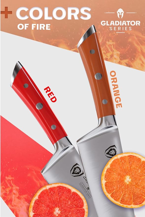 Dalstrong Chef Knife - 8 inch - Gladiator Series - Forged High Carbon German Steel - Orange ABS Handle - Full Tang Kitchen Knife - Cooking Knife - w/Sheath - Razor Sharp Chef's Knife - NSF Certified