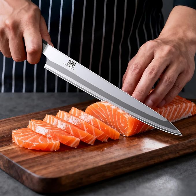SHAN ZU 10 Inch Japanese Sushi Knife, 9 Layers 10Cr15MoV High Carbon Steel Sashimi Knife, Sharp Cutting Yanagiba Knives with Red Sandalwood Handle for Sushi Making, Slicing & Fish Knives