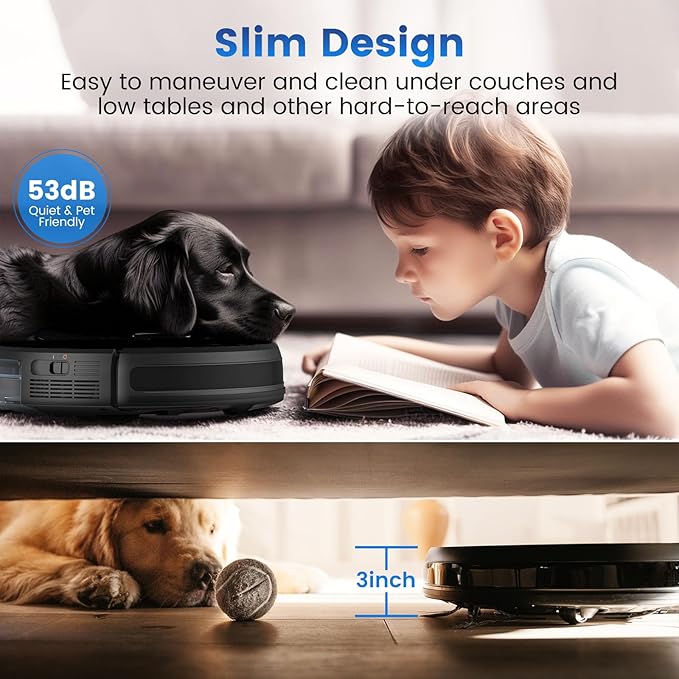 AIRROBO Robot Vacuum and Mop, 3000Pa Strong Suction Power Vacuum Mop Robot, Wi-Fi/App/Alexa, Self-Charging Robotic Vacuum for Hard Floor, Pet Hair and Low-Piled Carpet, Slim Design, Quiet,P30