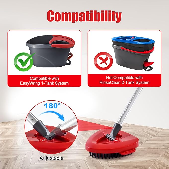 Spin Mop Handle Replacement for Ocedar,4-Section 30-58" Extendable Length Mop Handles and 2 Pack Upgrade Mop Scrubber Head,Mop Base Compatible with Ocedar EasyWring 1 Tank for Hard Floor Cleaning