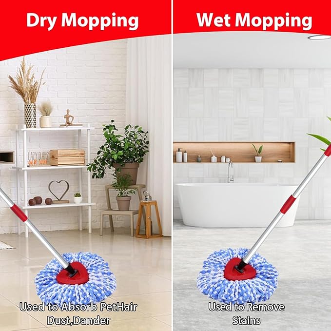 Small Spin Mop Replace Head Compatible with O-Cedar RinseClean 2 Tank, Mop Replacement Head Handle Base, 2 Microfiber Head Refills+1 Stick(30-58") +1 Base Combo Set (Blue)