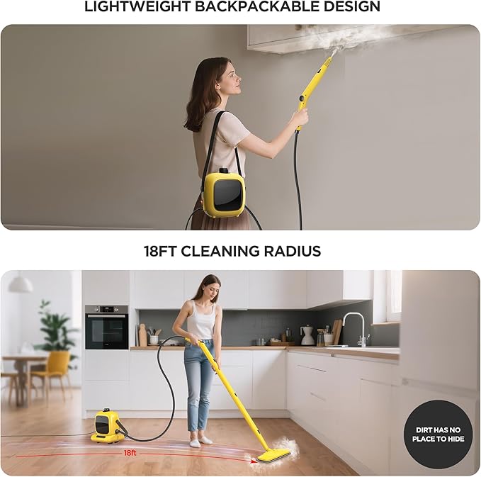 Steam Cleaner,Heavy-duty Steam Cleaners for home,Detachable Handheld Steamer for Cleaning,248°F Steam Mop for Floors, Cars,Furniture,Tiles, Kitchen,Bathroom,Grout and More,21-Piece Kit Include
