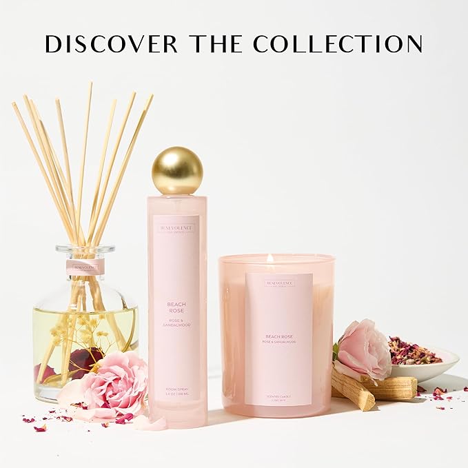 Rose & Sandalwood Scented Candle | Benevolence LA Sun-Kissed Collection | 11oz, 60-Hour Burn | Natural Soy Wax, Cotton Wick | Fall Scented Candles for Home, Elegant Gift – Beach Rose