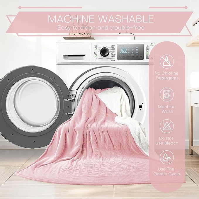 Electric Heated Blanket King Size 90"x100" - Coral Fleece & Sherpa Fabric Dual-Sided, 4 Heat Settings & 10 Hours Auto Off, Soft Warming Throw for Home, Office, or Bed, Machine Washable, Light Pink