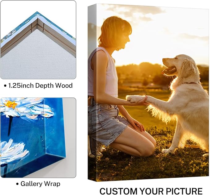 Custom Canvases For Pets Canvas Wall Art Prints With Your Photos With Framed Personalized Dog Cat Portrait Painting Print Framed for Home Decoration, Customized Memorial Gift for Pet Lover Dog Mom