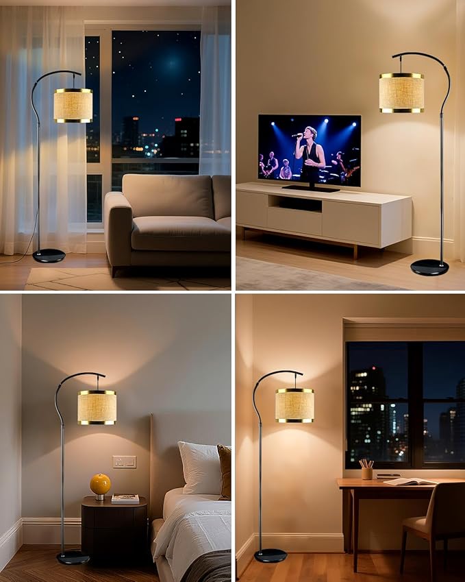 Lightdot 64.9IN Black Arc Floor Lamp, Modern Floor Lamps for for Wedding/Party, Standing Lamp with Linen Shade, Tall Floor Lamp Living Room/Bedroom (Bulbs Included)