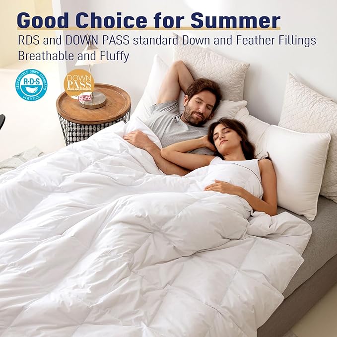SNOWMAN Extra-Soft Down Blanket Twin, Lightweight Down Comforter with 8 Corner Tabs, Cooling Bed Comforter for Hot Sleeper, 14oz Fill Weight and Noiseless Down Proof Fabric (White, 68"x90")