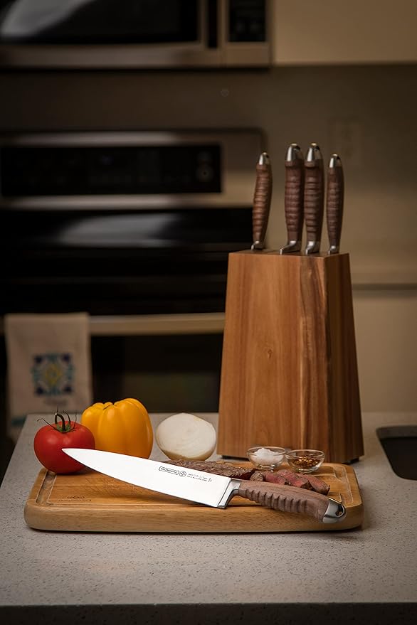 Mundial Nobilis 8” Chef Knife – Tempered Stainless Steel Blade, Textured Wood Handle, Forged for Durability, Sharp Precision Slicing, Ideal for Meat Cutting