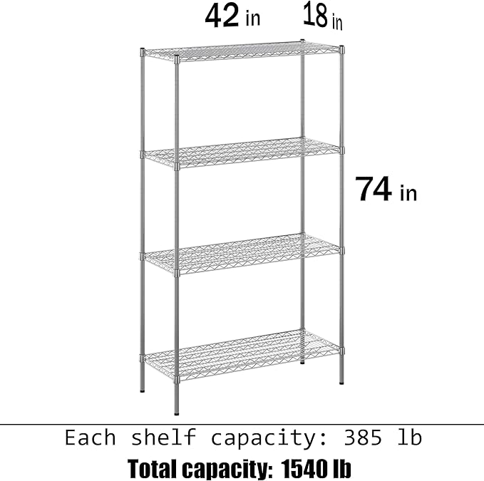 18" Deep x 42" Wide x 74" Height Wire Shelving Kit | 4-Tier | NSF Commercial Storage Rack Unit