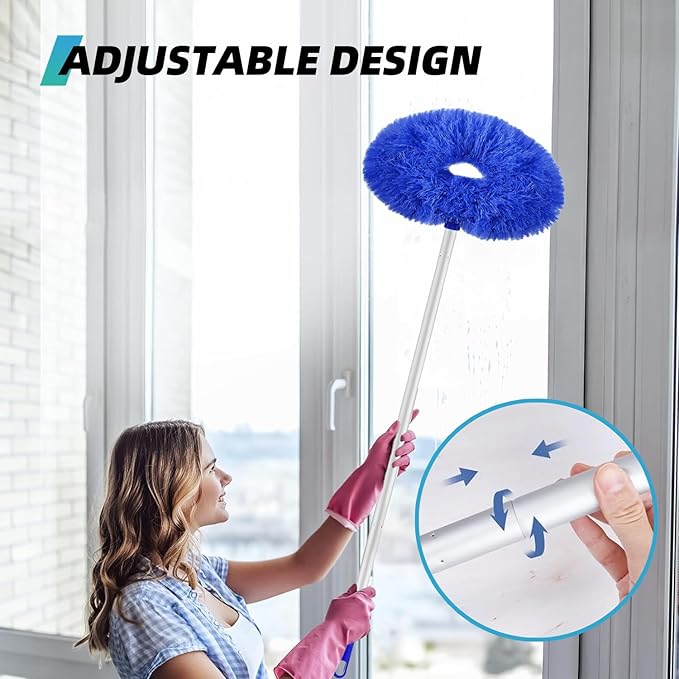 DRQ Ceiling Fan Cleaner Duster, 2 Pack Reusable Microfiber Duster with Extension Pole, 13 to 50 Inch Fan Blade Cleaner, Removable Dusters for Cleaning Walls Bookshelves Door Window Top (Dark Blue)