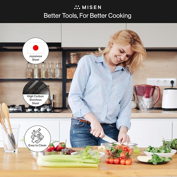 Misen 6.8" Chef Knife – High Carbon Japanese AUS-10 Stainless Steel – Hybrid German & Japanese Blade – Precision Kitchen Knife for Professionals & Home Cooks – Ultimate Cutting Performance - Red