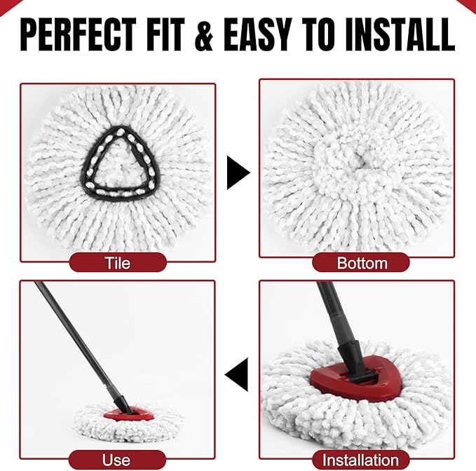 6Pcs Spin Mop Replacement Heads, White Large 360° Easy Wring Spin Mop Head 100% Microfiber Refill, Easy Cleaning Mop Head Replacement, Machine Washable for Easy House Cleaning Floor Mopping