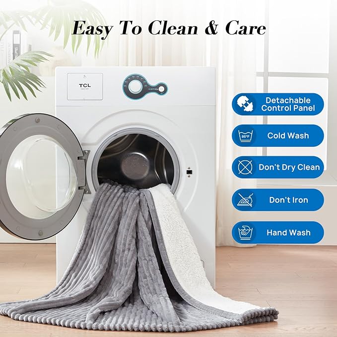 Westinghouse Heated Throw Blanket, Soft Flannel Sherpa Electric Throw with 6 Heating Levels & 2-10 Hours Auto Shut Off, Fast Heating & ETL Certification, Machine Washable, 50x60 Inch, Light Grey