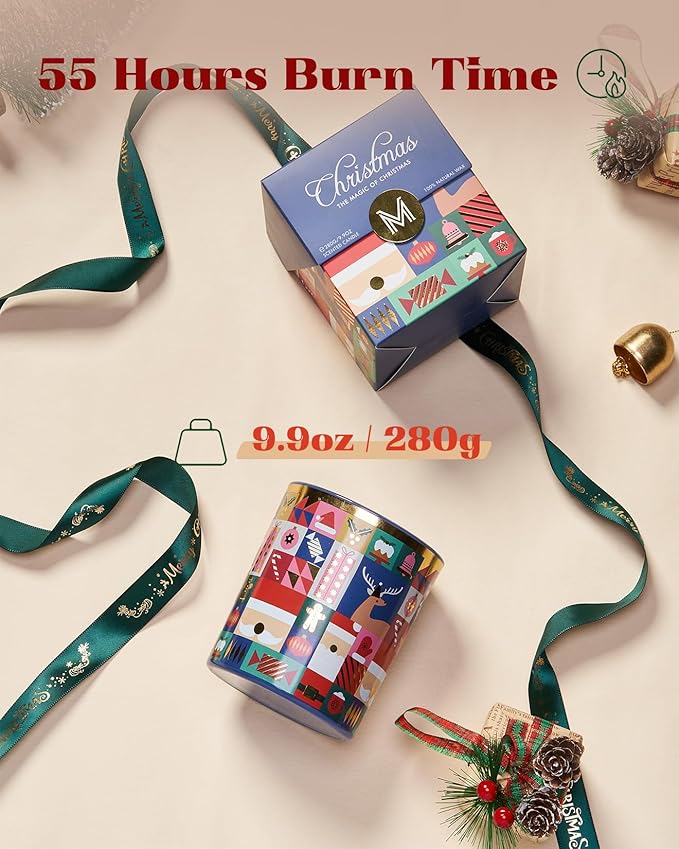 M&SENSE Magic Christmas 9.9oz All Natural Soy Wax Candle for Winter, 55 Hours Clean Non Toxic Scented Candle for Bathroom, Christmas Scented Gift for Celebration Holiday