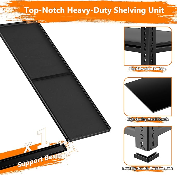 Storage Shelves Heavy Duty, 48"L x 18"W x 72"H Garage Storage Shelves Unit Loads 2960LBS, 4-tier Adjustable Metal Industrial Utility Shelf Rack for Kitchen, Laundry Room, Pantry, Warehouse, Basement