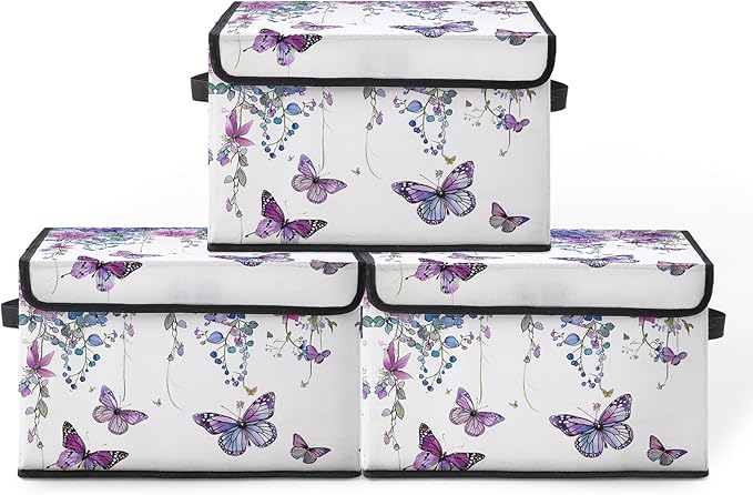 Stackable Clothes Storage Bins with Lids,Closet Organizers Fabric Box for Home and Office,Blanket Clothes Organizers,Under Bed Storage Containers 3 Pack.