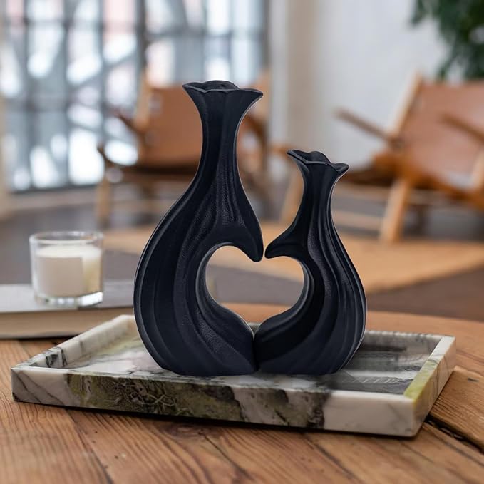 Ceramic Vases for Home Decor, Modern Heart Shaped Vase Set of 2, Matte Farmhouse Dried Fake Flowers Vase for Office, Living, Dining Room, Kitchen