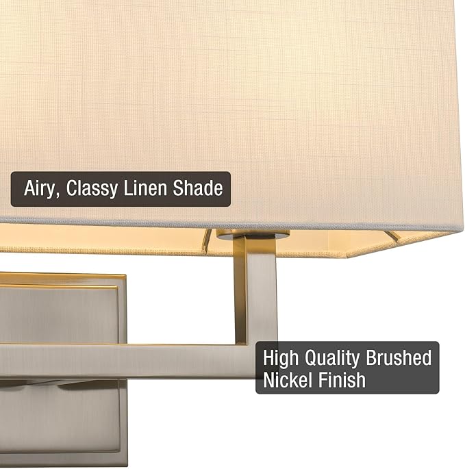 Kira Home Haven 16" 2-Light Modern Wall Sconce/Wall Light + Rectangular White Fabric Shade, Brushed Nickel Finish