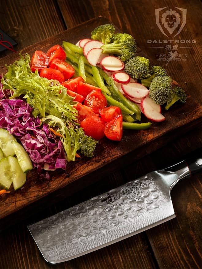 Dalstrong Nakiri Vegetable Knife - 6 inch - Shogun Series Elite - Japanese AUS-10V Super Steel - Black G10 Handle - Damascus - Hammered Finish - Vegetable Kitchen Knife - Sheath Included