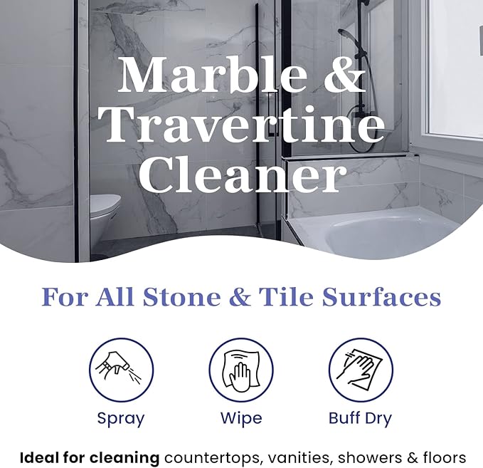 InterCare Marble and Travertine, Natural Stone & Terrazzo Liquid Cleaner, Shower & Tile Surface Care, Floor, Walls & Countertop Cleaner and Degreaser, 32 oz