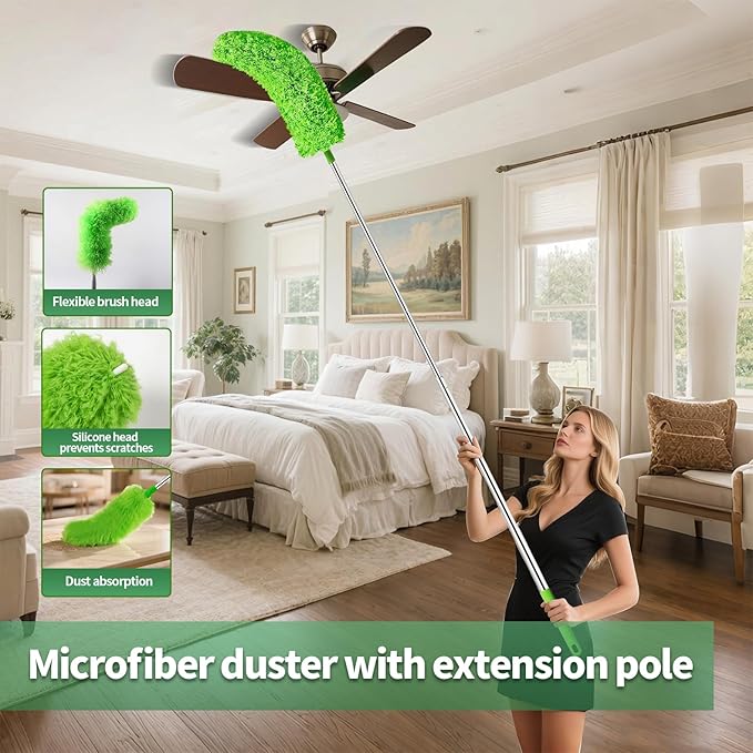 dusters for Cleaning extendable Long Handle,Webster Cobweb Duster with Extension Pole,Spider Web Remover Brush with Pole,Outdoor Web Cleaner Outside for use on Ceilings, cabinets, Walls, Light