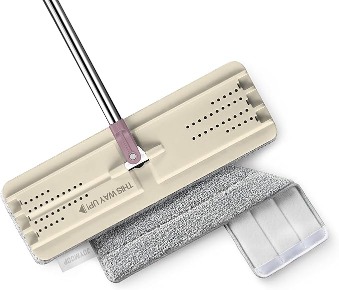 JOYMOOP Flat Mop, Microfiber Mops for Floor Cleaning and Wall Cleaner, 50" Mop with 13" Flat Head with a Microfiber Mop Pad - Beige & Blush Brown