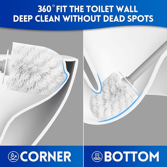 Toilet Brush, Toilet Bowl Cleaners Brush with Hidden Holder, Long Handle, Durable PP Bristles, Modern RV Bathroom Accessories, Deep Cleaning, Wall mountable. - Grey