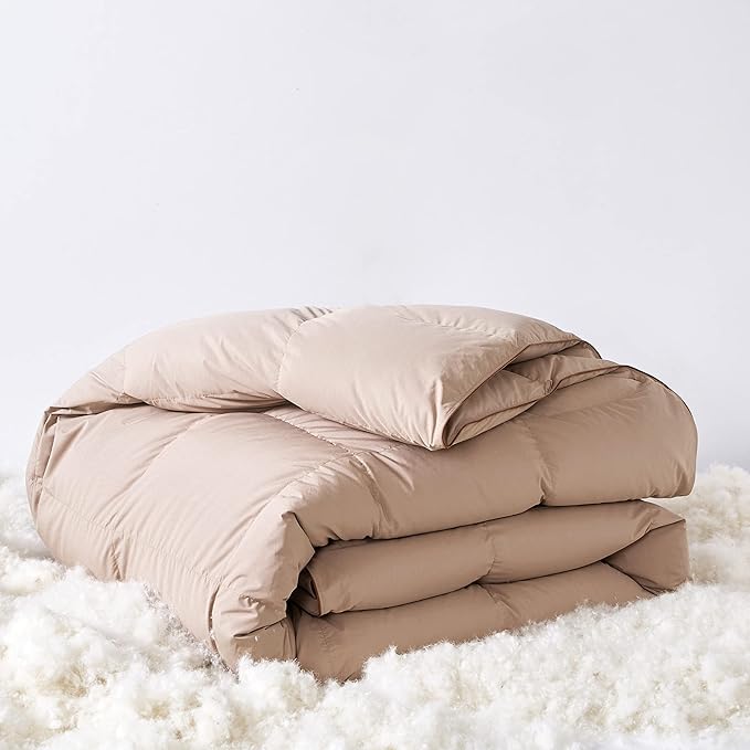 SNOWMAN Premium Down Comforter King Size, Luxurious Heavyweight Duvet Insert with Cotton Blended Fabric, 54oz Fill Weight 3D Baffle Box Design Hotel Bedding Comforter (Khaki, 106"x90")