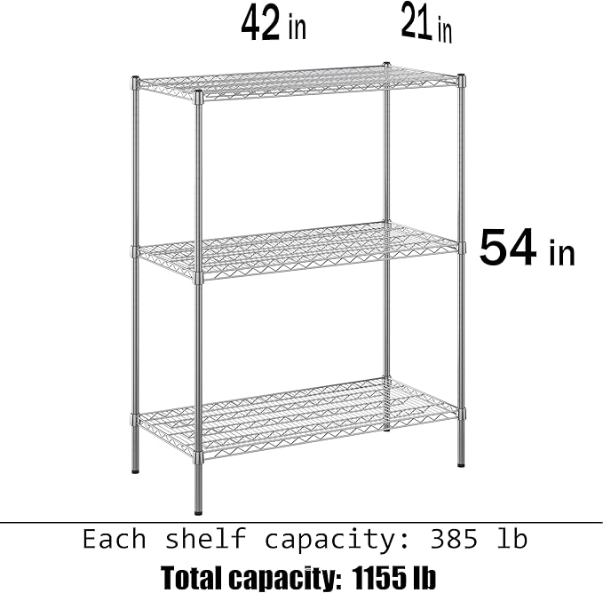 21" Deep x 42" Wide x 54" Height Wire Shelving Kit | 3-Tier | NSF Commercial Storage Rack Unit