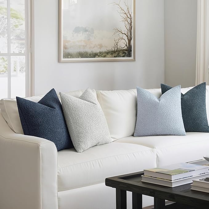MIULEE Pack of 4 Decorative Textured Boucle Throw Pillow Covers 24x24 Inch Neutral Blue Accent Euro Sham Pillow Cases Couch Cushion Covers Modern Farmhouse Boho Chair Sofa Bed Livingroom Home Decor