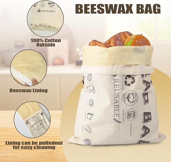 Reusable Bread Bags for Homemade Bread, Large Cotton Beeswax Bags, Sourdough Bag, Beeswax Bag, Sourdough Storage(2 Pack) Noblefuny