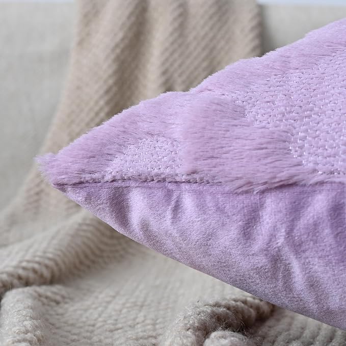 Set of 2 Soft Moroccan Throw Pillow Covers 20x20 Inch Plush Boho Decorative Pillow Cover Accent Cushion Case for Couch Sofa Bed, Purple